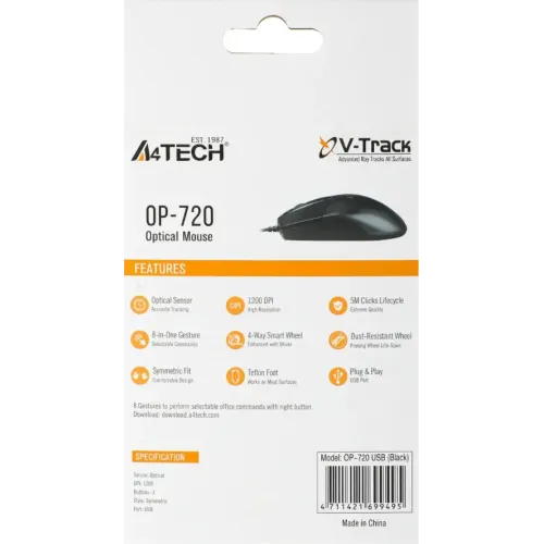 Мышь A4 OP-720 черный USB 