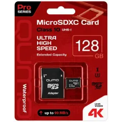 Карта micro-SD 128 GB QUMO QM128 QM128GMICSDXC10U3 Class 10 UHS-I U3 Pro  + адаптер