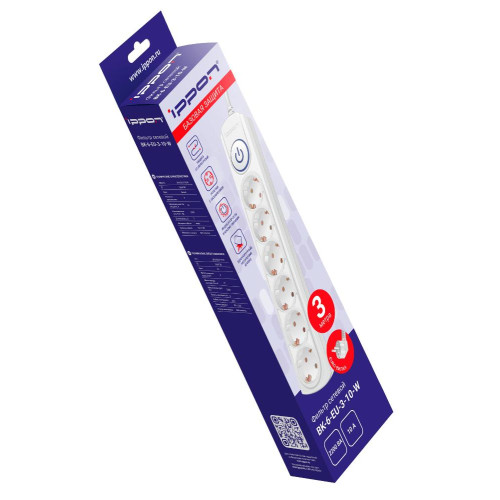 Фильтр сетевой Ippon BK-6-EU-3-10-W 3м белый