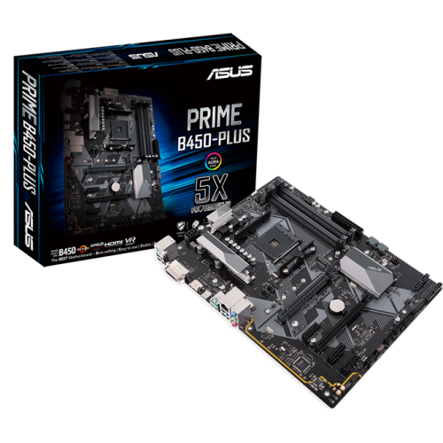 М/П SOC-AM4 Asus PRIME B450-PLUS 4xDDR4 ATX AC`97 8ch(7.1) GbLAN RAID+DVI+HDM