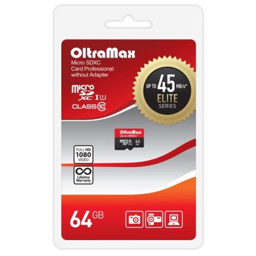 Карта micro-SD 64 GB OLTRAMAX OM064GCSDXC10UHS-1-ElU1 w Class 10 UHS-1 Elite 