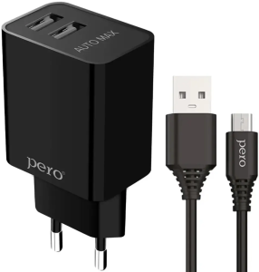 СЗУ Pero TC02 2.1A  + кабель microUSB черный