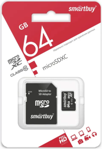 Карта micro-SD 64GB SMARTBUY Class10 +адаптер