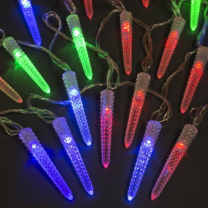 Электрогирлянда LUAZON LIGHTING "Нить" 5м, с насад. "Сосульки граненые", прозр. нить, 20 LED, свечение мульти (185511)