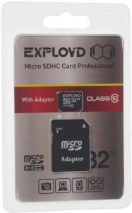 Карта micro-SD 32 GB EXPLOYD Class10 + адаптер SD (EX032GCSDHC10-AD