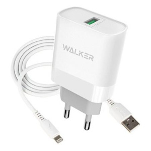 СЗУ WALKER 3А WH-35, 3А, 15Вт, USB, поддержка QC, + кабель Lightning, белое