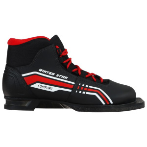 Ботинки лыжные 75мм WINTER STAR COMFORT иск. кожа, цв. чёрный/красный, лого белый, р.39
