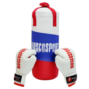 Набор боксерский детский RUSCOsport (перчатки 4 ун., к/з + мешок) триколор красный