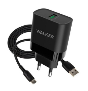 СЗУ WALKER 3А WH-35, 3А, 15Вт, USB, поддержка QC, + кабель Type-C, черное