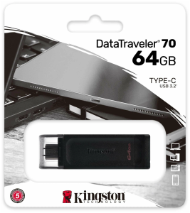 Карта USB3.0 64 GB Kingston DataTraveler 70 Type-C DT70/64GB черный