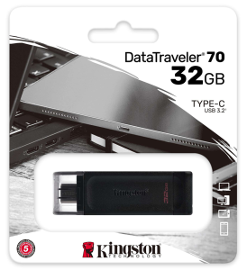 Карта USB3.0 32 GB Kingston DataTraveler 70 Type-C DT70/32GB черный