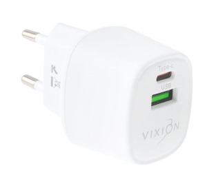 СЗУ Vixion H14 6.0A QC3.0 + USB-C PD 20W двухпортовое белое
