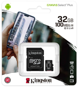 Карта micro-SD 32 GB Kingston Class10 Canvas Select Plus+адаптер