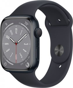 Смарт-часы Apple Watch 8 GPS Midnight Aluminum Case with Midnight Sport Band 45mm полночно-черный