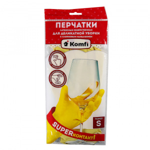 Перчатки латексные Komfi Для деликатной уборки с х/б напылением M желтые (DGL017L)