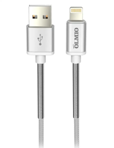 Кабель USB 2.0 A вилка - Lightning 1,2 м OLMIO 2.1A пружинный нейлоновый белый