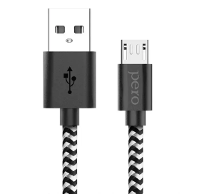 Кабель USB 2.0 A вилка - microUSB 1 м Pero DC-04 текстильный черно-серый