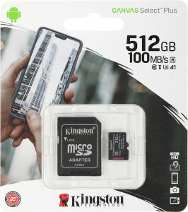 Карта micro-SD 512 GB Kingston SDCS2/512Gb Canvas Select Plus + adapter