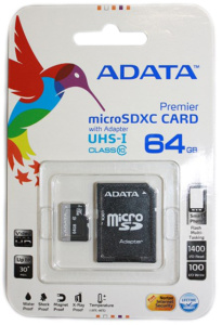Карта micro-SD 64 GB A-DATA AUSDX64GUICL10-RA1 class10+ адаптер
