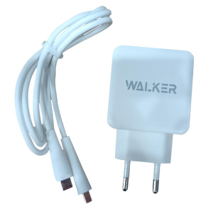 СЗУ WALKER 3А WH-25 18Вт, USB, поддержка QC, + кабель Micro, белый