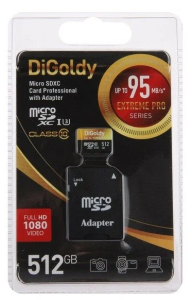 Карта micro-SD 512 GB DIGOLDY Class 10 UHS-1 Extreme Pro (U3) (DG512GCSDXC10UHS-1-ElU3 w)