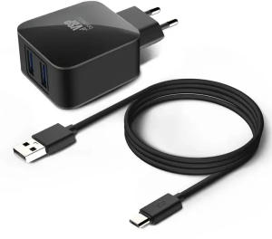 СЗУ Borasco 2.1A USBx2 + кабель microUSB черный