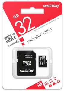 Карта micro-SD 32GB SMARTBUY Class10 UHS-I + адаптер