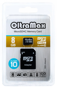 Карта micro-SD 8 GB OLTRAMAX class10+ адаптер SD