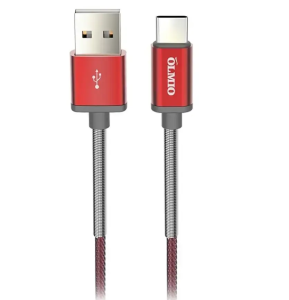 Кабель USB 2.0 A вилка - Type C 1.2 м Olmio 2.1А пружинный нейлоновый черно-красный