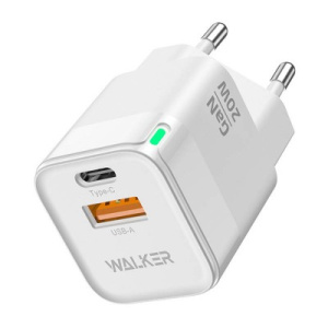 СЗУ WALKER 3А WH-42 GaN 20Вт, USB/Type-C, поддержка QC+PD, белое