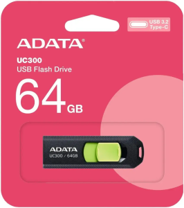 Карта USB3.2 64 GB ADATA UC300 (ACHO-UC300-64G-RBK/GN) Type-C черный/зеленый