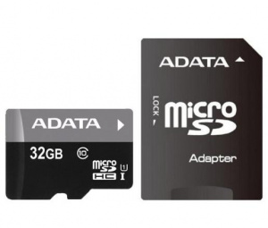 Карта micro-SD 32 GB A-DATA AUSDH32GUICL10-R class10 UHS-1+ адаптер