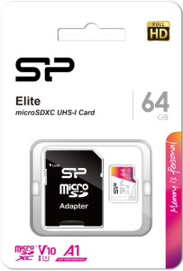 Карта micro-SD 64 GB SILICON POWER Class10 SP064GBSTXBV1V20SP Elite + adapter