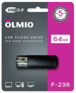 Карта USB2.0 64 GB OLMIO F-236 черный металлик