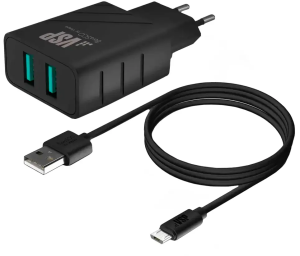 СЗУ Borasco 2.4A USBx2 + кабель microUSB черное