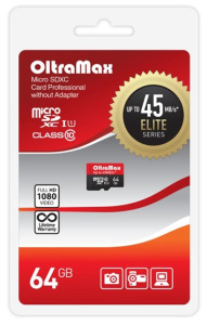 Карта micro-SD 64 GB OLTRAMAX OM064GCSDXC10UHS-1-ElU1 w Class 10 UHS-1 Elite 