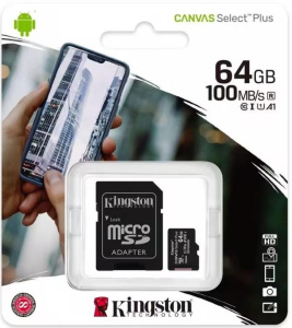 Карта micro-SD 64 GB Kingston SDCS2/64Gb Canvas Select Plus Class10+ adapter