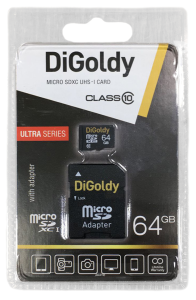 Карта micro-SD 64 GB DIGOLDY Class10 UHS-1 + адаптер SD