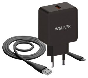 СЗУ WALKER 3А WH-25, 3А, 18Вт, USB, поддержка QC, + кабель Lightning черное