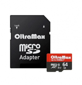Карта micro-SD 64 GB OLTRAMAX Class 10 UHS-1 Elite + адаптер