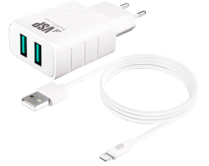 СЗУ Borasco 2.4A USBx2 + кабель Lightning 8-pin белое