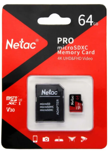 Карта micro-SD 64 GB Netac NT02P500PRO-064G-R P500 Extreme Pro + Class10 Pro+ adapter