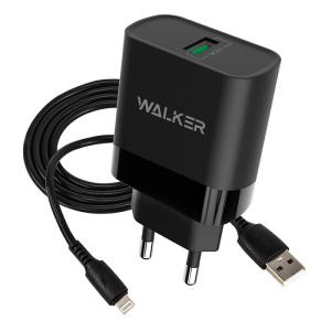 СЗУ WALKER 3А WH-35, 3А, 15Вт, USB, поддержка QC, + кабель Lightning, черный