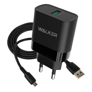 СЗУ WALKER 3А WH-35, 3А, 15Вт, USB, поддержка QC, + кабель Micro, черное