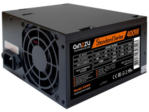 Блок питания Ginzzu SA400 ATX, 8cm fan, 20+4pin +4Pin, 2*SATA, 2*IDE Черный