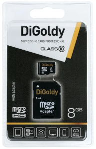 Карта micro-SD 8 GB DiGoldy Class10+ адаптер SD
