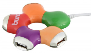 Коммутатор USB 2.0 Buro BU-HUB4-0.5-U2.0-Flower 4порт. разноцветный