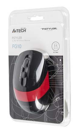 Мышь A4 Fstyler FG10 черный/красный оптическая (2000dpi) беспроводная USB