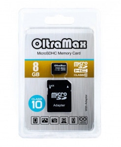 Карта micro-SD 8 GB OLTRAMAX class10+ адаптер SD