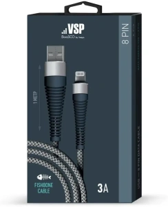 Кабель USB 3.0 A вилка - 8pin 1 м Borasco Lightning 1m 3А Fishbone усиленный серый (38508)